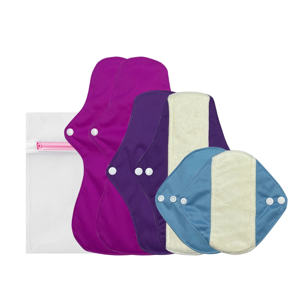 7 عبوات من الفوط الصحية القابلة للغسل وصديقة للبيئة وقابلة لإعادة الاستخدام مع أجنحة للفتيات والنساء والمراهقين - وسادات سراويل داخلية للفتيات ﻿