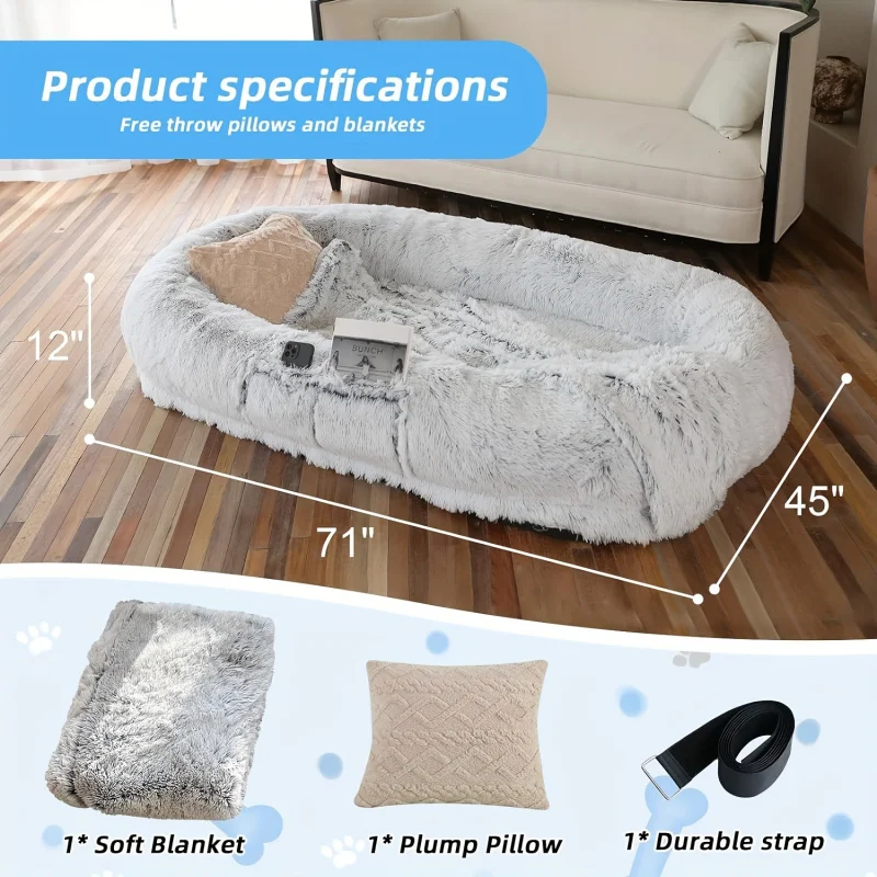 Human-dog bed, 71''x45''x12'' size suitable for you and your pet, washable.