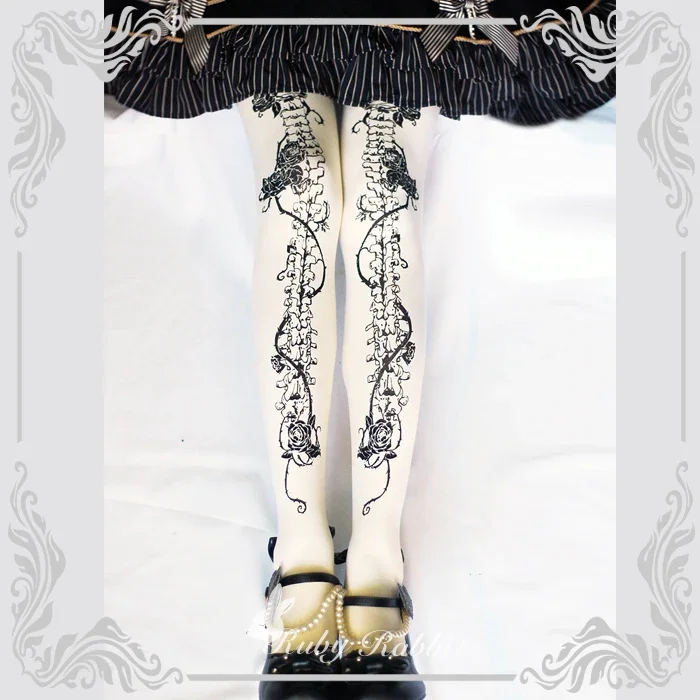 Original Jirai Kei Lolita Print Pantyhose Ladies 2024 Fall New Sweet Black Rose Bone Generate Color Leggings Pantimedias Mujer image 6