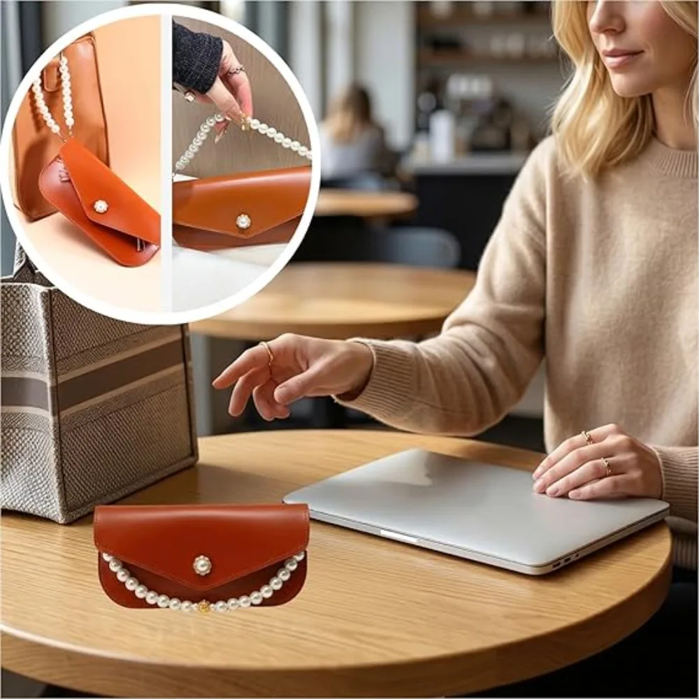 Portable Soft Glasses Case Compact Solid Color Sunglasses Case with Detachable Chain Handle PU Leather Eyewear Clutch Purse