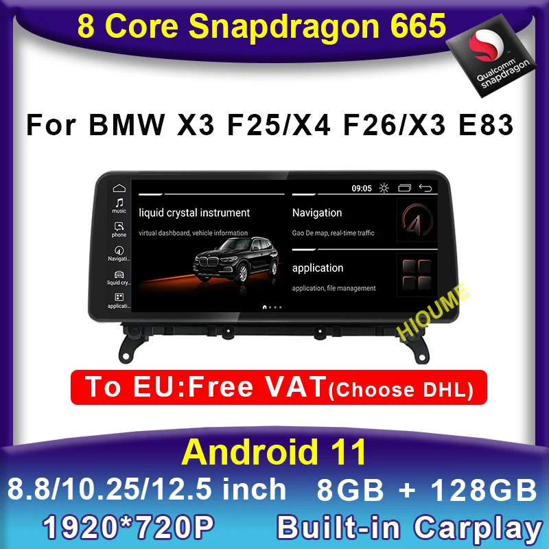 

Car Multimedia Player 8.8" / 12.5" Snapdragon Android 11 4G GPS For BMW X3 F25 X4 F26 E83 2011 - 2020 CarPlay Radio Video Screen