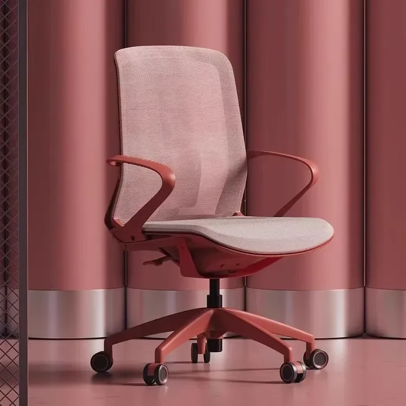 Pink Ergonomic Office Chair with Lumbar Support Mid Back Mesh Computer Seat Tilt Adjustable for Home Workstation Study Room