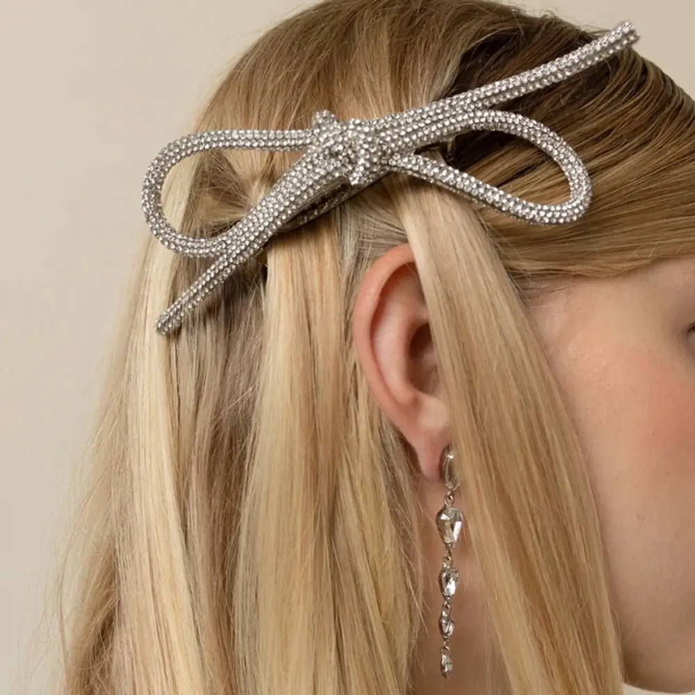 Sparkling Rhinestone Butterfly Hairpins New Elegant Shiny Hair Accessories Party Diamond Bow Knot Spring Clip