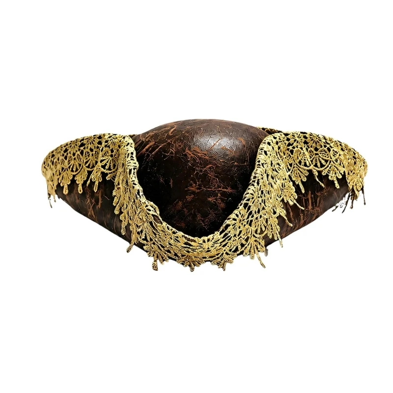 Partially Hand-Sewn Three-Corner Pirate Hat for Adult Role-Play D0UB