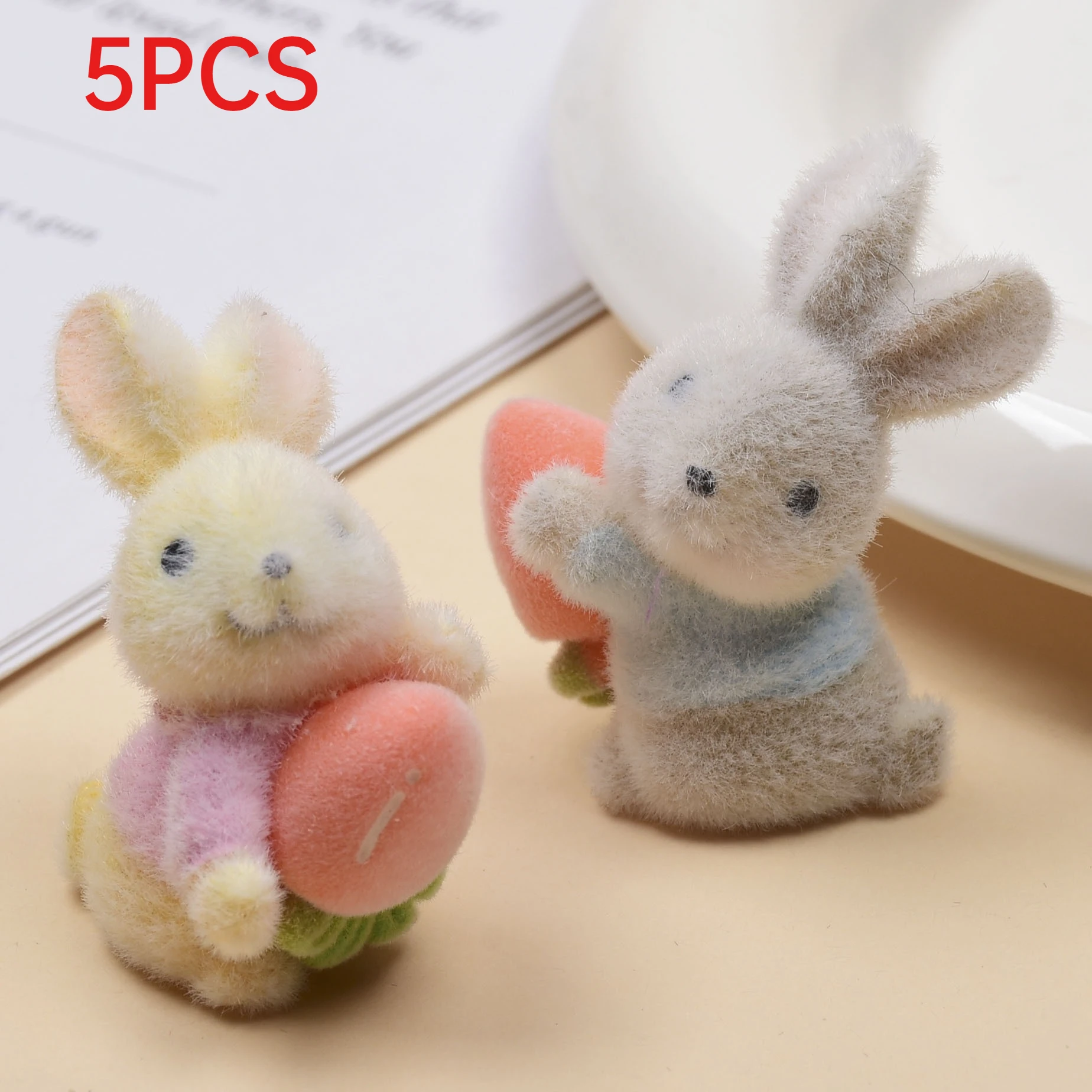 

5Pcs Flocked Rabbit Charms With Carrot Cute 3D Pendants DIY Accessories For Keychain Bag Decor