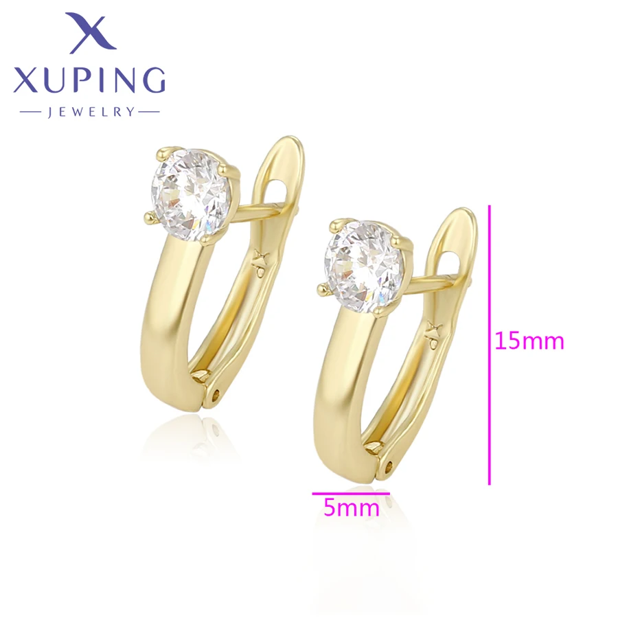Xuping Jewelry New Arrival Fashion Trendy Simple Stone Light Gold Color Huggies Earrings for Women Girl Party Gift X000942075