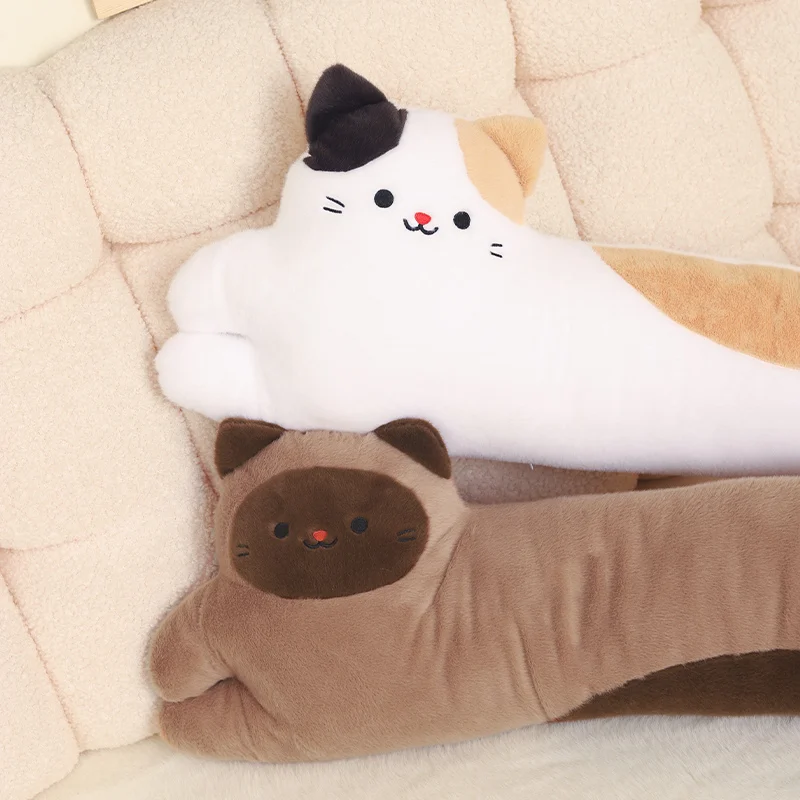 Cute Meow Long Pillow Stuffed Plush Animals Sleeping Companion Pillows Adorable Cats Sofa Cushion For Home Decor