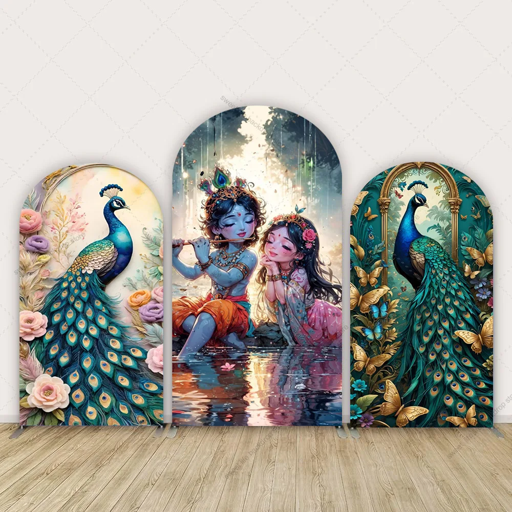 

India Flower Peacock Arch Backdrop Cover Baby Shower Cover Chiara Arch Photography Backgrounds