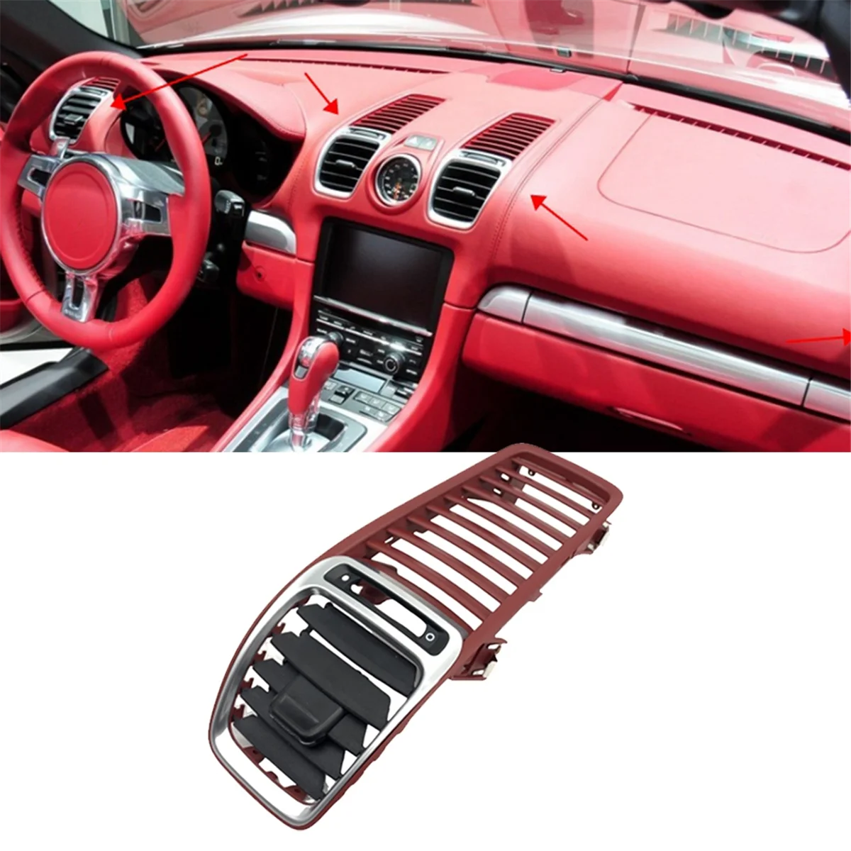 Auto Dashboard Airconditioner Outlet Vent Grille Cover Panel 98155213100   voor Porsche BOXSTER CAYMAN 981 2012-2016 Rood