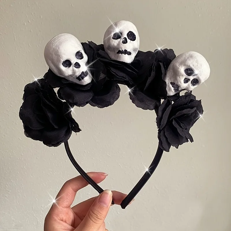 1 Piece Skull & Black Rose Headband: Spooky & Chic Design, Perfect for Halloween, Goth Looks & Costume Parties