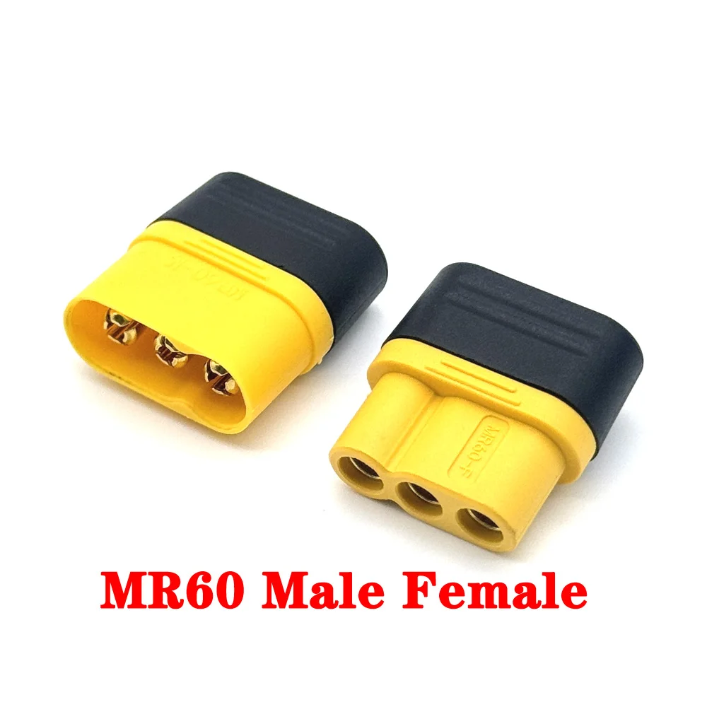 MR60 MR 60 Fireproof Female Male Three-core Connector With Sheath 3.5mm Brass Gold Plated For Lipo ESC RC Model