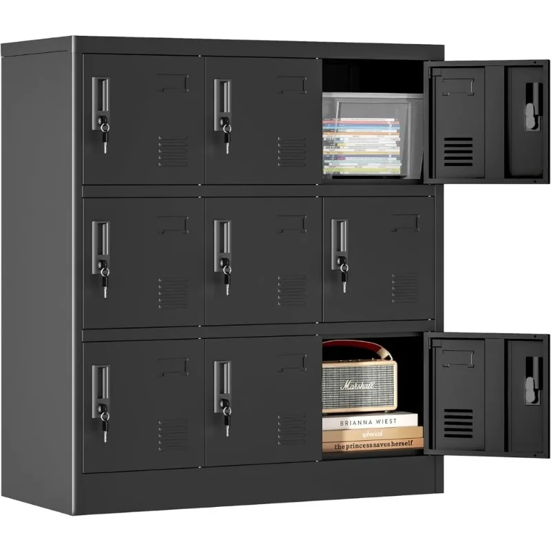 

9 Door Metal Lockers with Lock and Card Slot Steel Storage for Employees Home Office School Gym Use Assembly Required