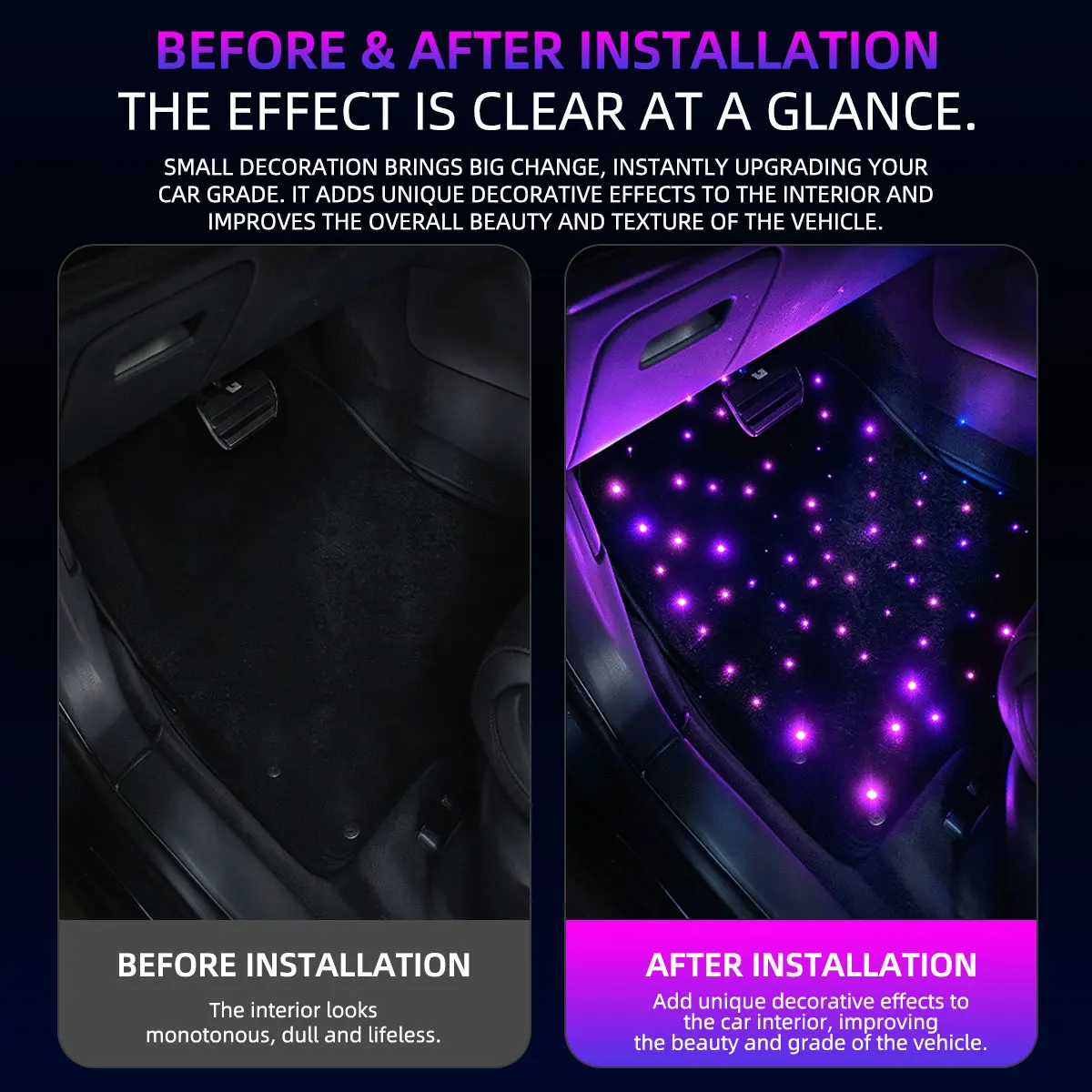 4Pcs RGB Fiber Optic Star Car Floor Mats APP Control USB LED Waterproof Universal Car Interior Rugs Decoration Atmosphere Light