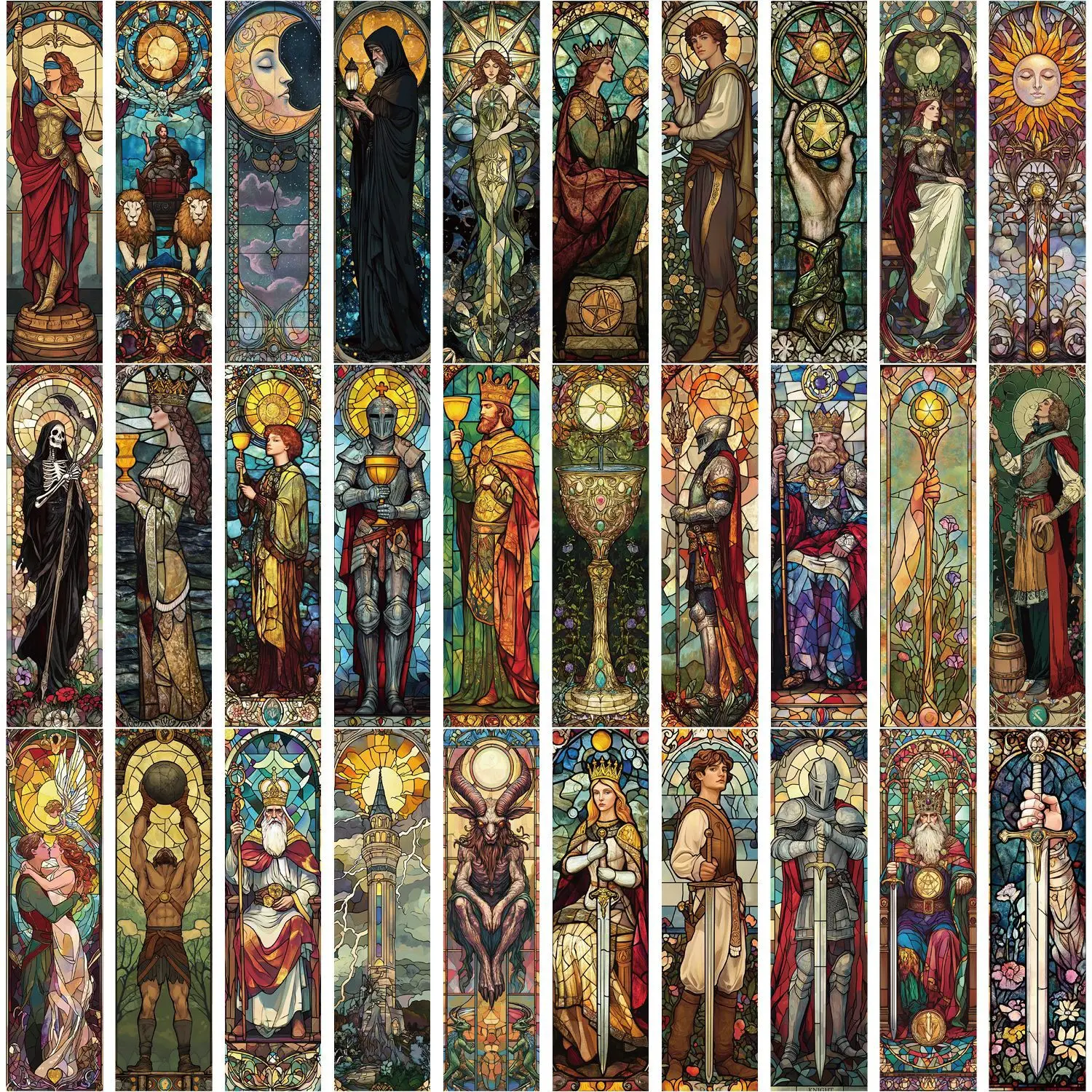30Pcs Tarot Stained Glass Bookmarks Unique Design Simple Creative Artistic Style Exquisite Craftsmanship Convenient Sticky Note