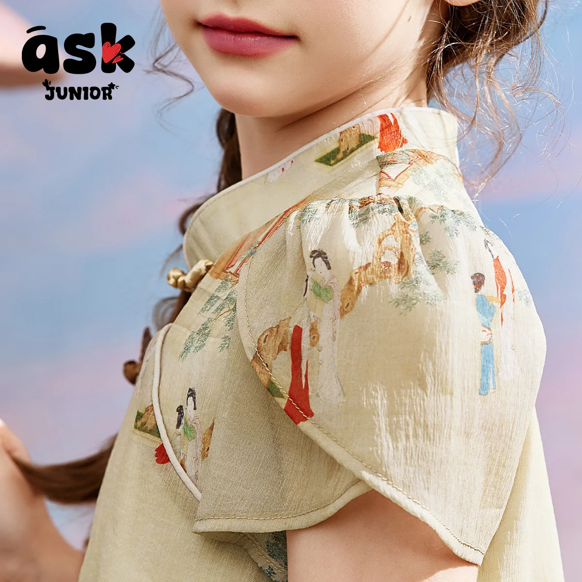 ASK JUNIOR ملابس صيفية للفتيات فستان شيونغسام صيني جديد مطبوع عتيقًا على الطراز الوطني #5