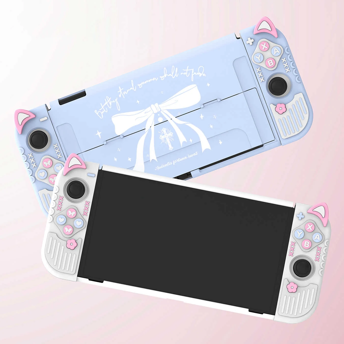 

Kawaii Cute Cat Ears protective cover for Girl for Nintendo Switch Game Console Oled Controller Joy-Con Silicone Case Accessorie