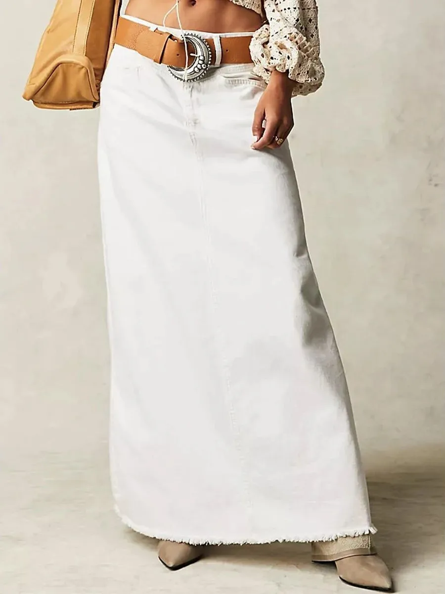 Casual Straight Denim Half Length Skirt High Waist A-Line Long Skirt for Young Women 18-24 Years Old Spring Season China Made