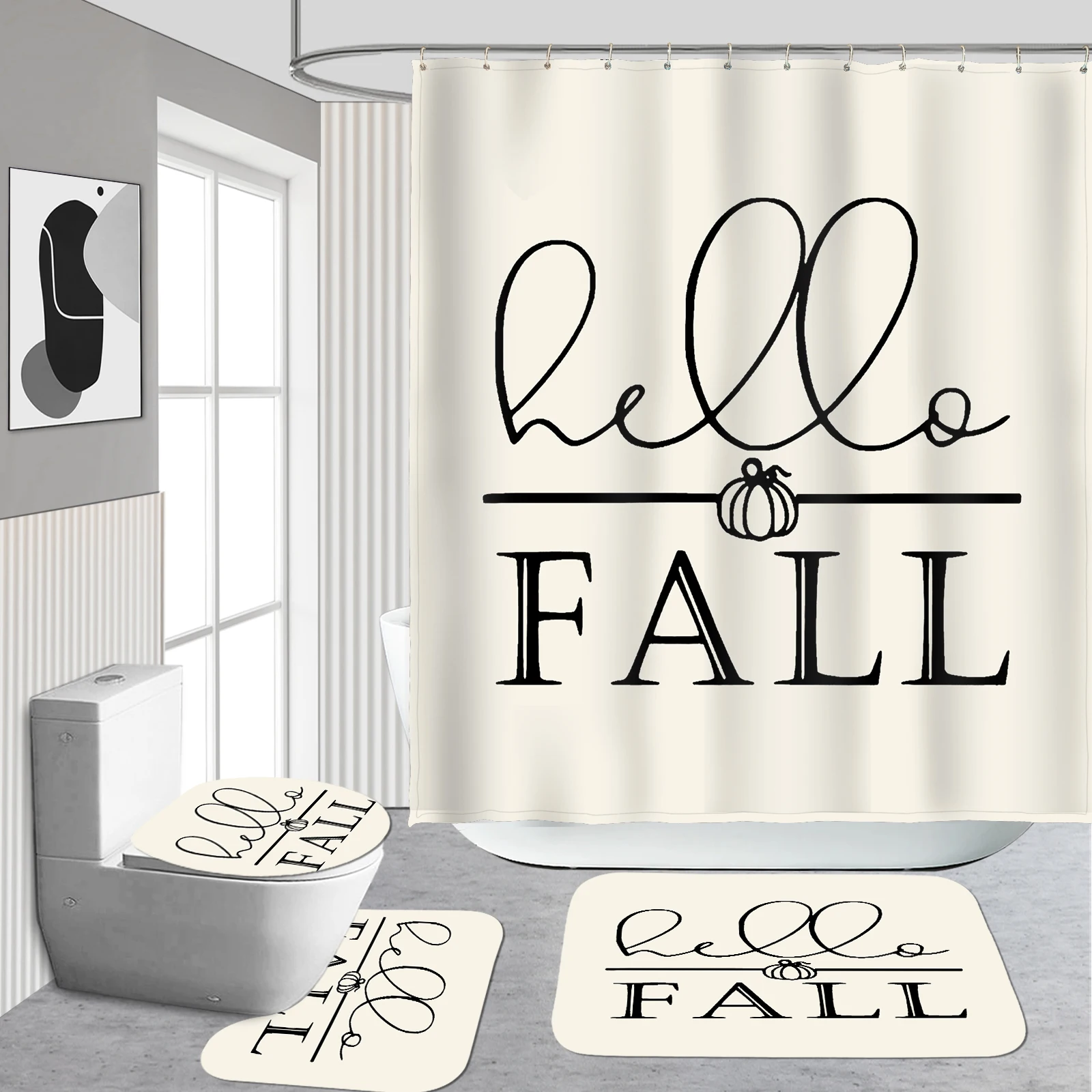 

4Pc Autumn Fall Shower Curtain Sets, Bathroom Shower Curtain And Rugs, Bathroom Decor Rug, Toilet Lid Cover And Non-Slip U Shape