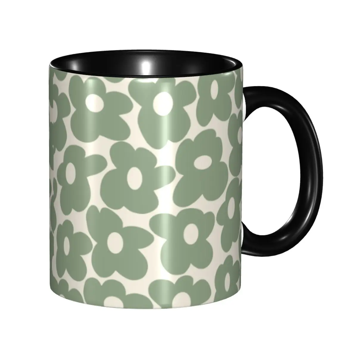 

DIY Sage Green Groovy Flowers Ceramic Mug Custom Coffee Cup Creative Gift