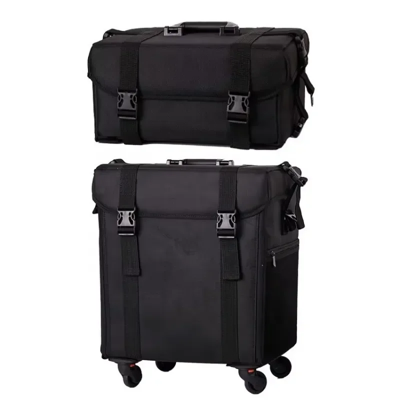 Professional Rolling Makeup Case with Wheels 2 in 1 Travel Trolley for Artists Soft Edge Storage Box with Shoulder Strap
