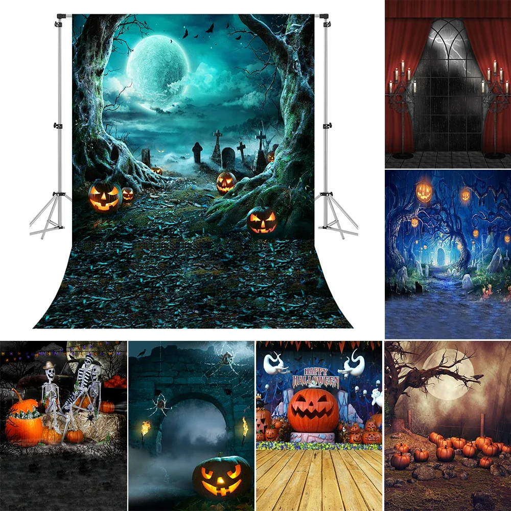 Bonvvie Halloween Backdrop Vintage Castle Wall Skull Children Portrait Photography Background Party Decor For Photo Studio