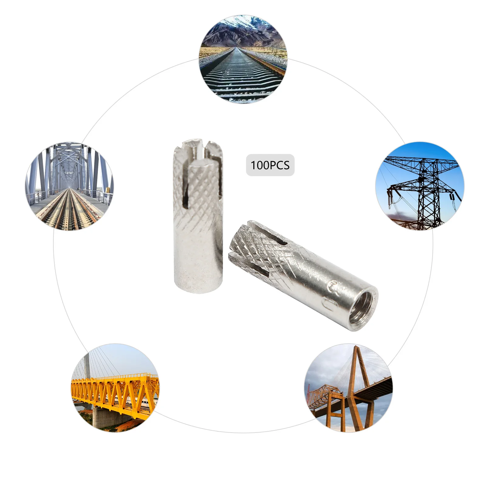 Jangkar Ekspansi Beton Beton Tahan Karat 1/4'-20 Jumlah 100 Jangkar Ekspansi Beton Model Drop-In untuk Industri Kelautan dan Pemesinan