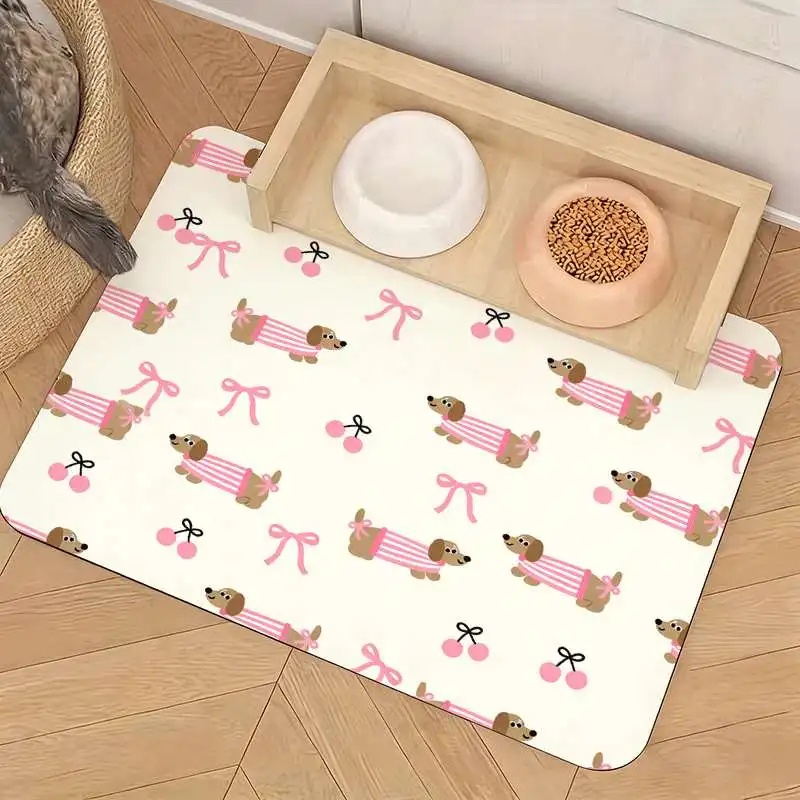 Kawaii Dog Stripe Pattern Mat Polyester Indoor Rug Pet Accessory Home Decor Nursery Bathmat Washable Puppy Gift Mat