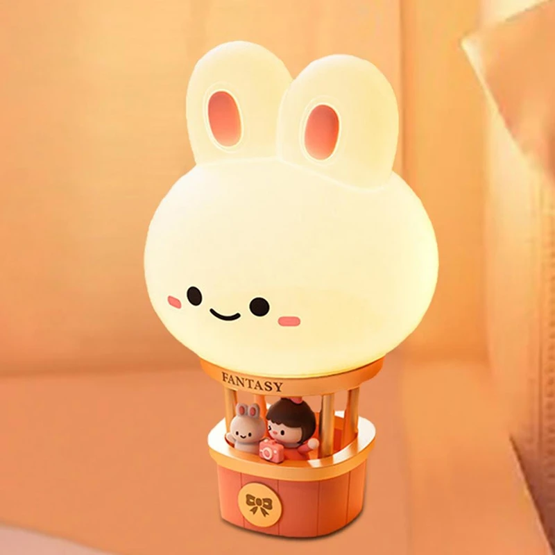 ГОРЯЧИЙ! Ночник для детской комнаты, мультяшный кролик, воздушный шар, настольный ночник, настольные украшения, домашняя новинка, освещение, статуя животного