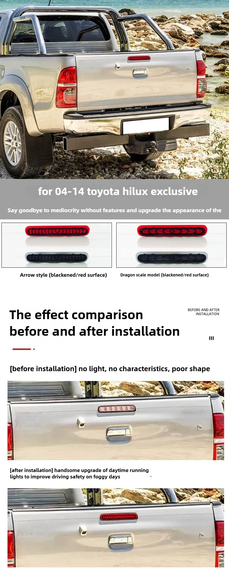Car LED High Brake Light DRL Dynamic Turn Signal Modification Rear Tailgate Lamp Reflector For Toyota Hilux Vigo 2005-2014 detail image 1