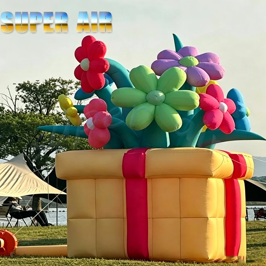 

Custom Giant Inflatable Gift Box with Multicolor Flowers, Outdoor Yard, Mall, Wedding,