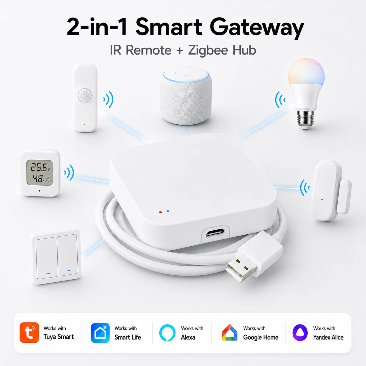 Tuya Zigbee 3.0 Gateway IR-Fernbedienungshub WiFi-Mesh-Bridge für Alexa Google Smart Life
