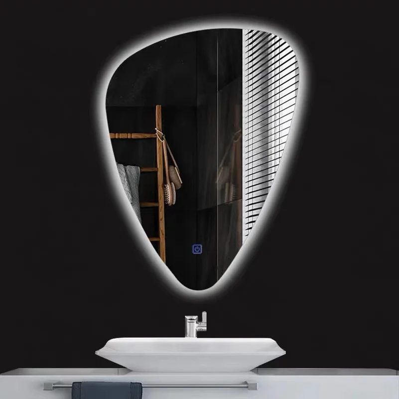 Creative Water Drop Shape Bathroom Wall-mounted Mirror Modern Light Luxury Style LED Lighting Touch Switch Smart Dressing Mirror