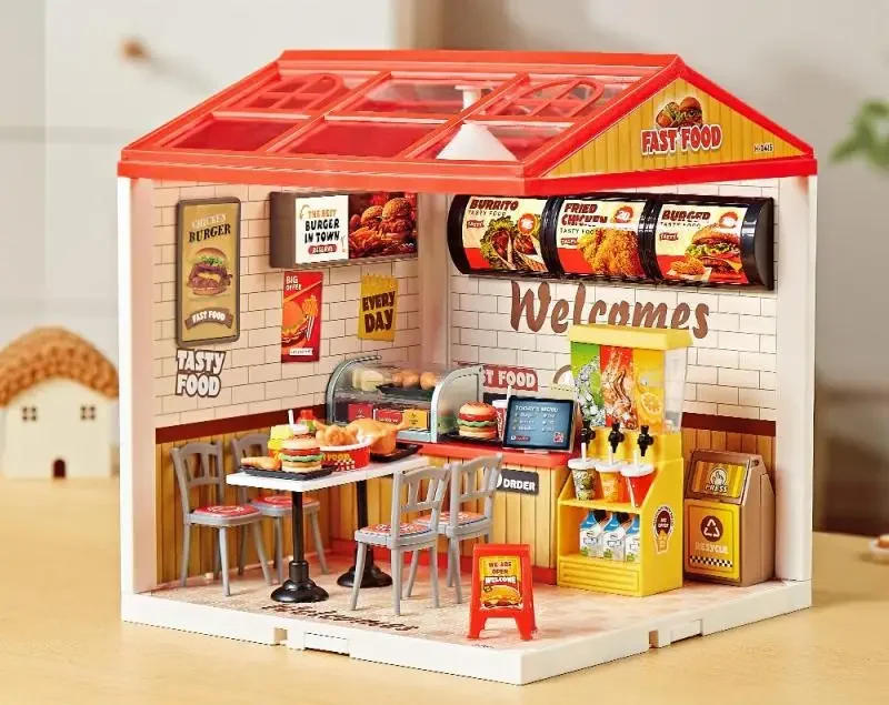 Casa en miniatura DIY, casa de muñecas hecha a mano, modelo de ensamblaje de construcción, escena de dormitorio de cocina simulada, juguete para juego de imitación, decoración del hogar