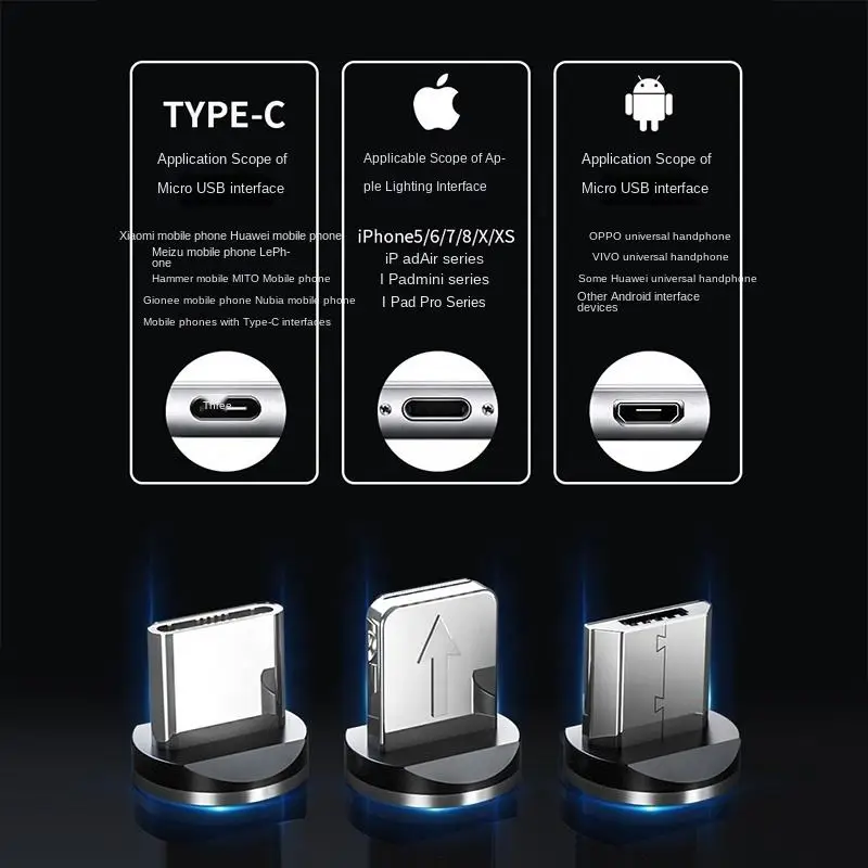 MVQF 2M Magnetic Flow Luminous Lighting Charging Mobile Phone Cable Cord Charger Wire For Iphone 14 Samaung LED Micro USB Type C
