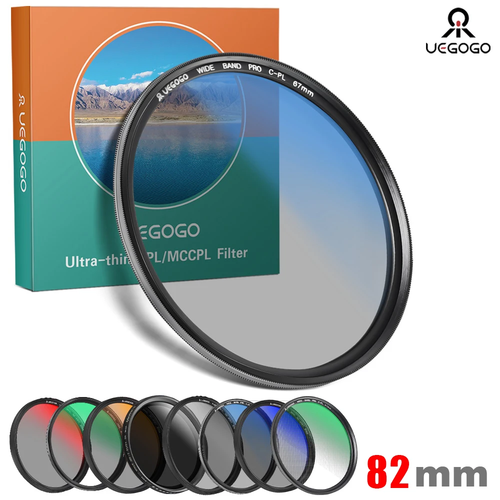 UEGOGO 82mm Filter CPL/UV/MCUV ND2-400/Gradient GND Orange/Soft Focus Black Mist Diffusion Star Line 4 6 8 Camera Lens Filter