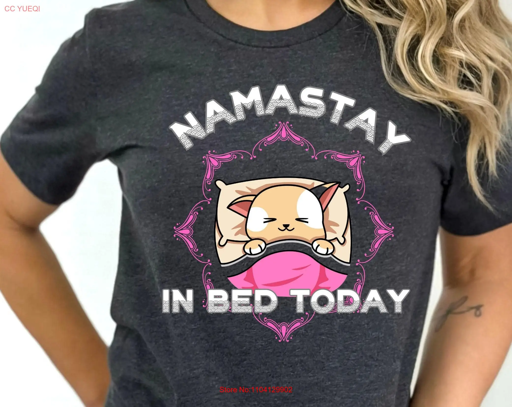 Cute Yoga T Shirt Namaste Funny Namastay in Bed Life Meditation GifT long or short sleeves