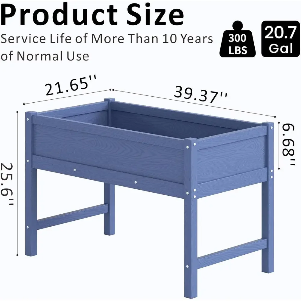 Outdoor Elevated Garden Bed with Legs, Durable HDPE Planter Box, Rot-Resistant, Suitable for Patio, Balcony, 300lb Capacity, Nav