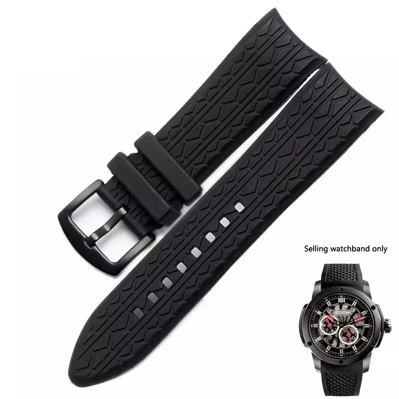 Silicone Watchband for Porsche design p6612 watch strap watchband 24mm black Wristband Replacement Curved End Watch Bracelet