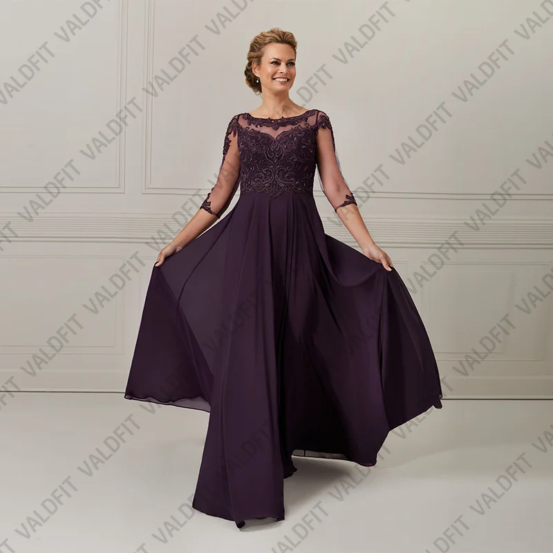 

Customized Long Purple Mother of the Bride Dresses with Half Sleeves for Wedding Evening Party Dress Vestidos De Fiesta