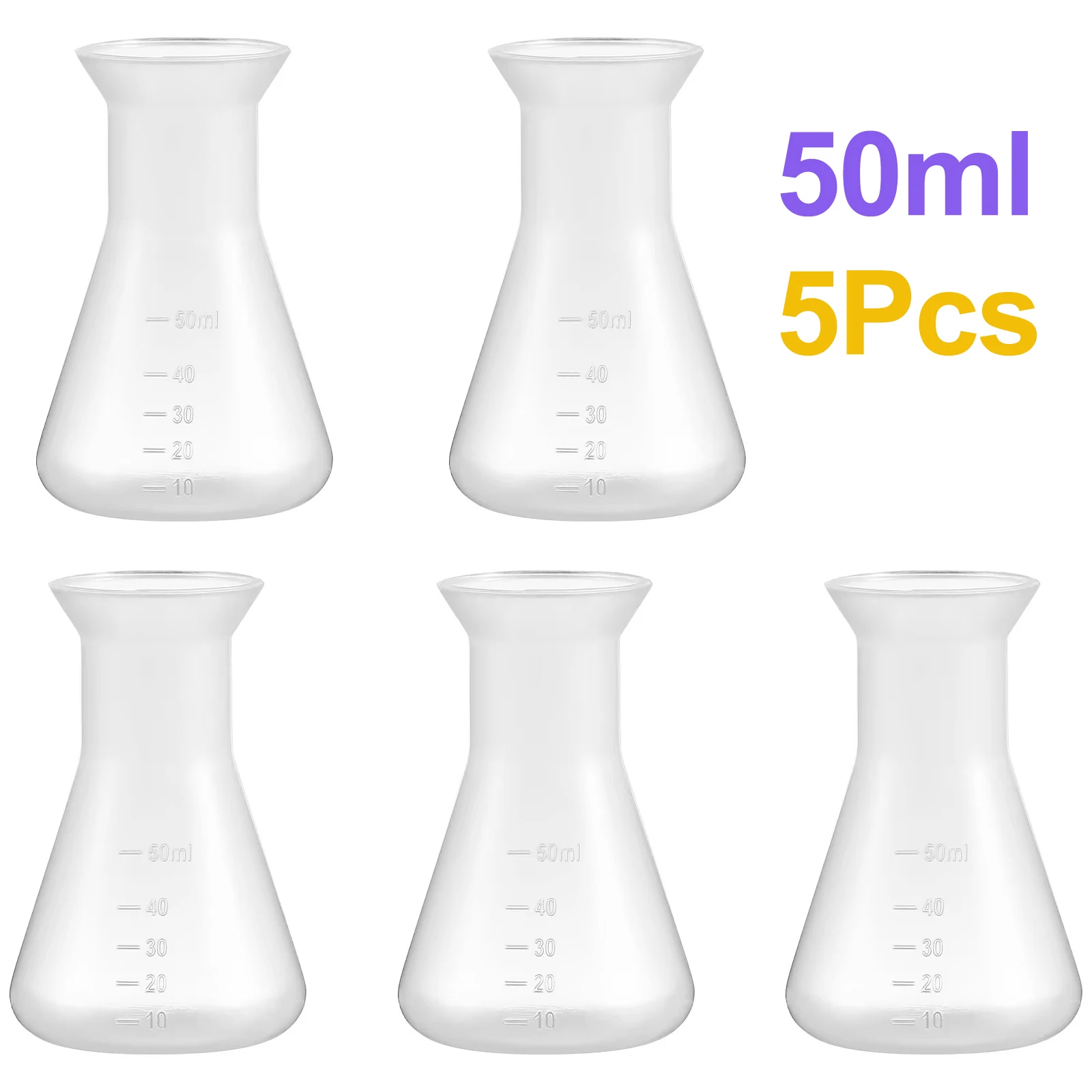 

5Pcs 50ml Erlenmeyer Flask Laboratory Conical Plastic Beakers PP Measuring Cone Bottles Chemistry Laboratory Analysis Instrument