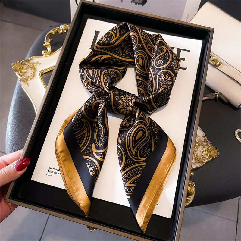 

Imitation Silk Square Scarf Women Luxury Print Satin Kerchief Hairband Neckerchief Head Hijab Lady Headband Foulard Bag Ribbon
