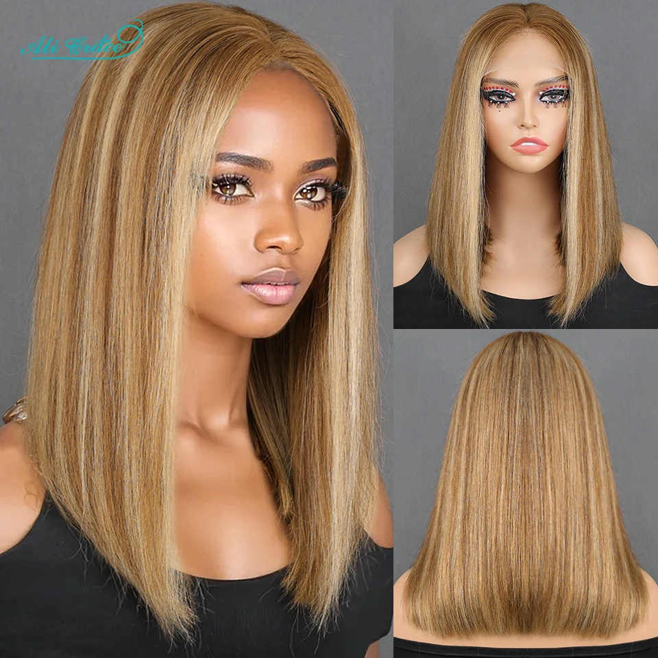 Ali Grace Straight Hair Glueless Bob Wig P6/22Highlight Color Straight Human Hair Wig For Women Pre-Plucked 5X6 Lace Closure Wig