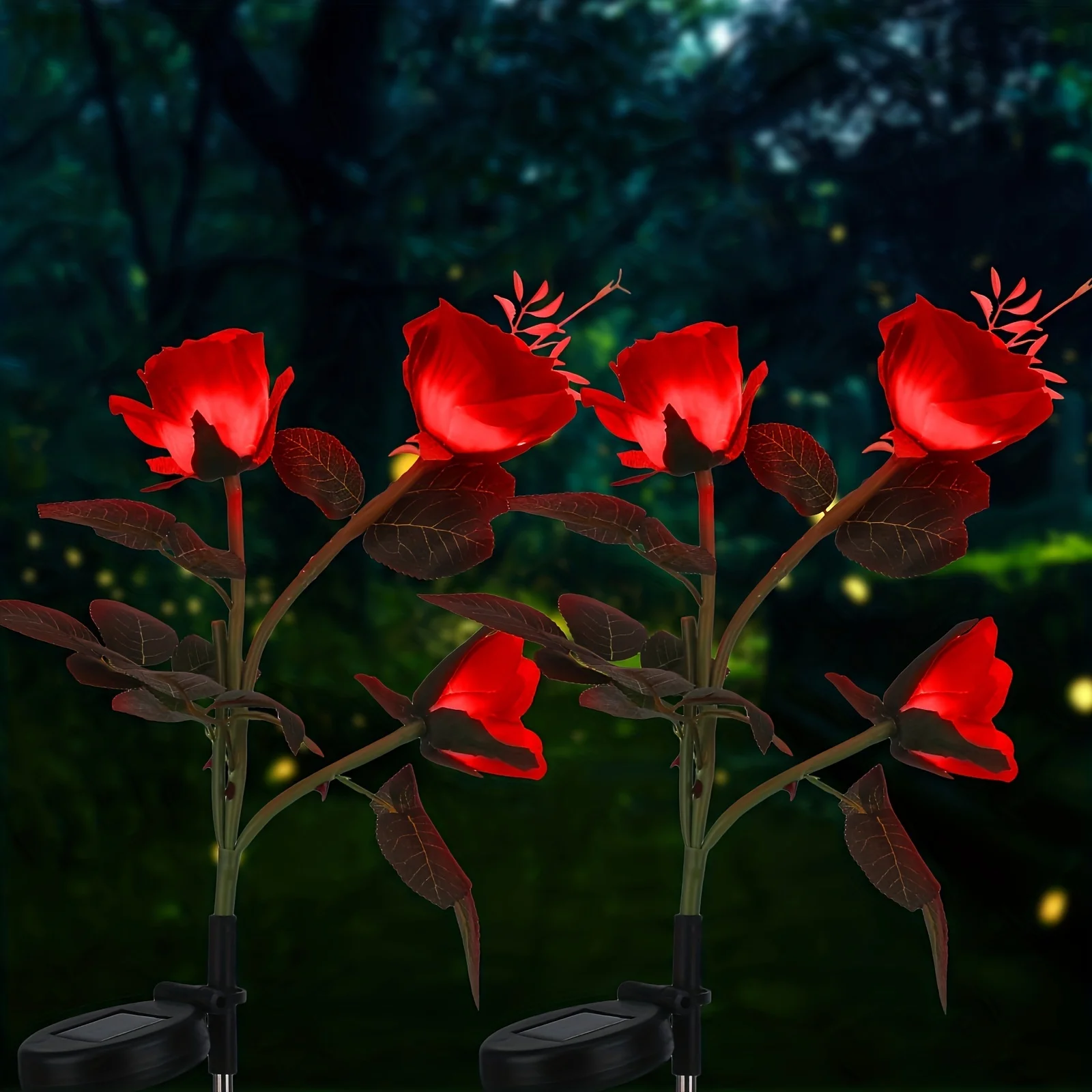 Solar Garden Rose Light Realistic LED Rose Flower Cemetery Decoration Stake Light Garden Courtyard Grave Decorative Waterproof