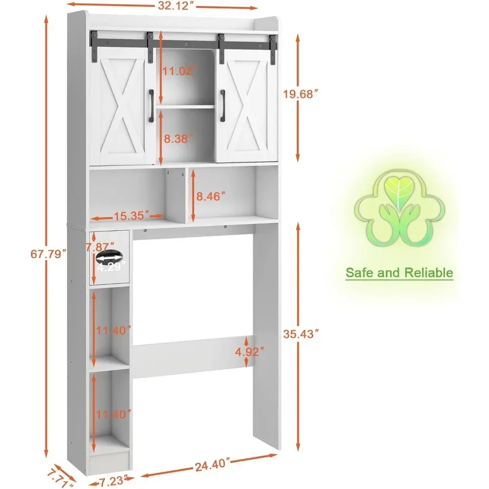 

Over The Toilet Storage Cabinet, Farmhouse Storage Cabinet Over Toilet with Sliding Doors，Home Space-Saving Toilet Rack, for Bat