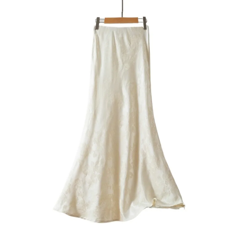 2025 Women's Fashion Autumn New Style 35% Natural Mulberry Silk 65% Wool White Temperament Package Hip Tail Skirt