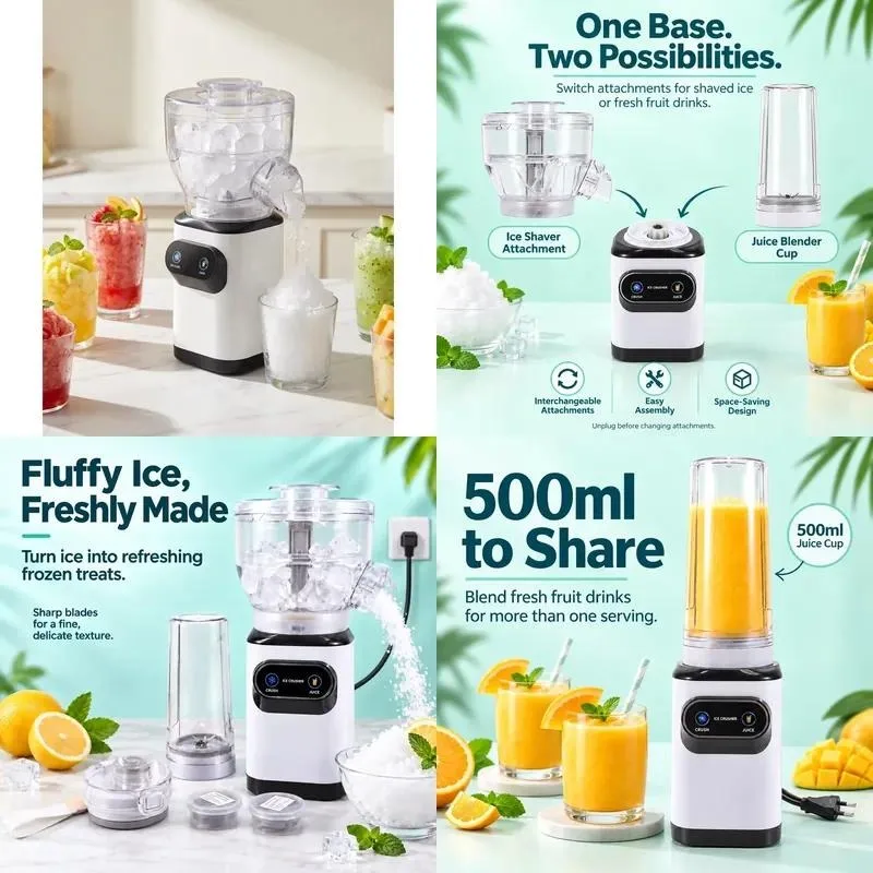 2 in 1 Electric Portable Ice Shaver and Juice Blender Juicing Cup Shaved Ice Fruit Smoothie Machine