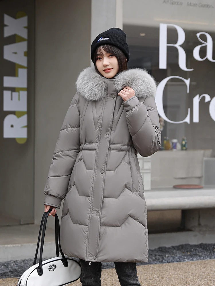 Vielleicht 2023 Korean Fashion Down Cotton Hooded Winter Jacket Women All-Match Mid-Length Cotton Women Fur Collar Parkas Coat