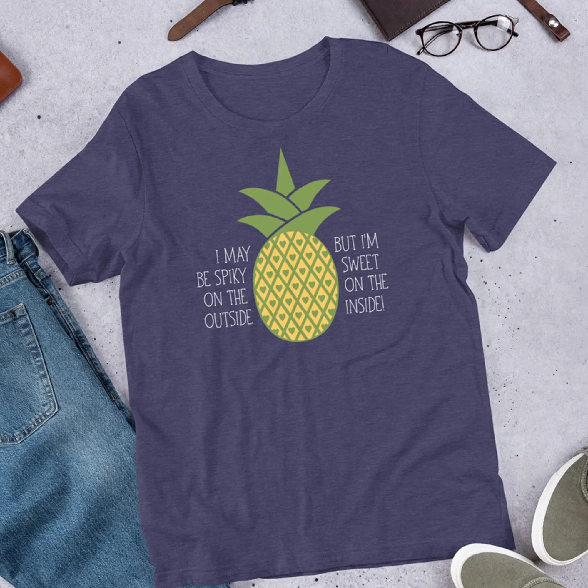 I May Be Spiky on the Outside But m Sweet Inside Pineapple Heart T Shirt For Women Funny Slogan Men Prickly Feels