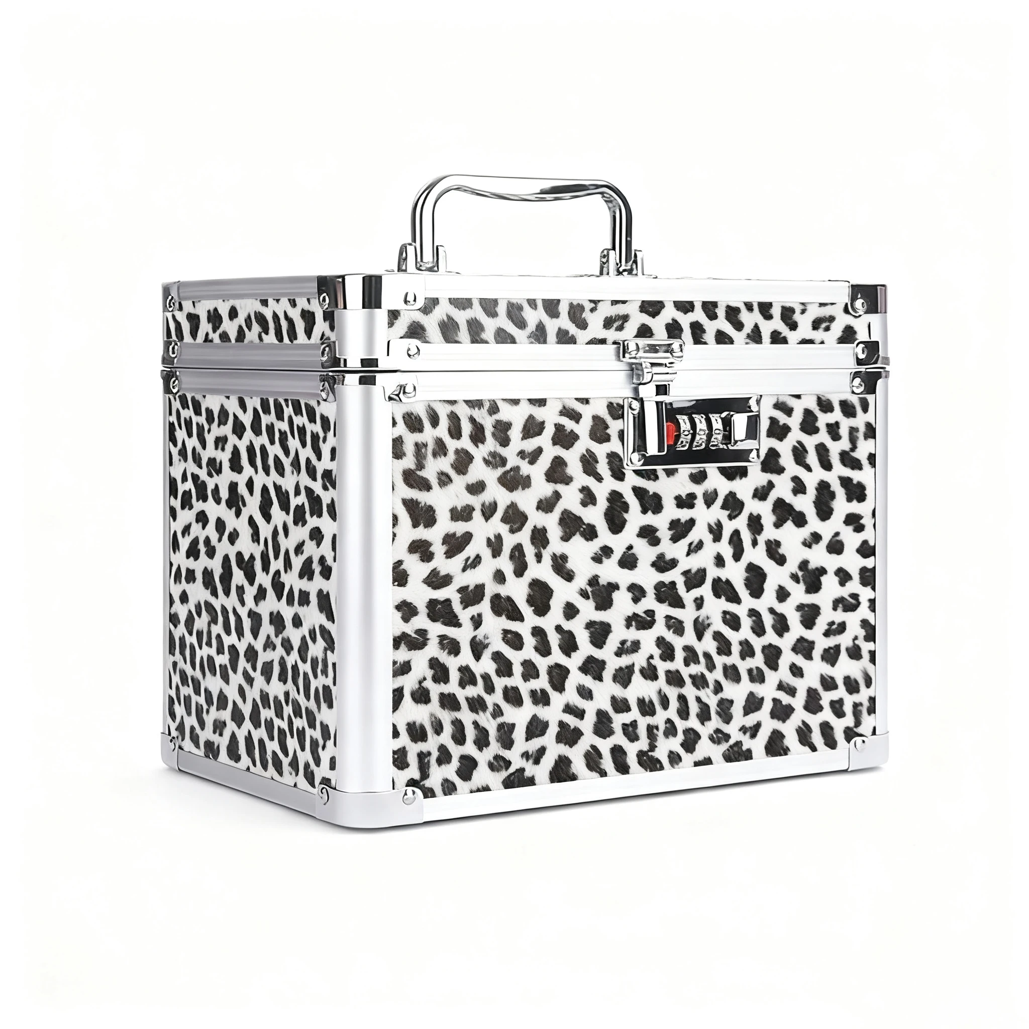 

Cosmetic Organizer Makeup Bag Medicine Lockbox Aluminum Alloy Multifunction Professional Manicurist Case 10x7.25x7.75" Leopard