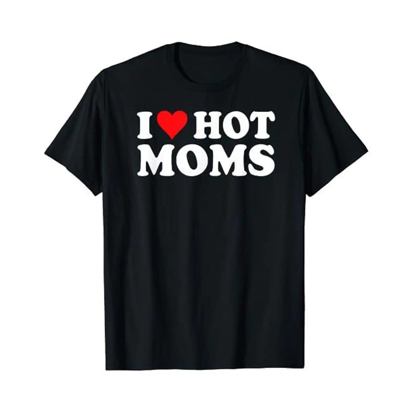 I Love Hot Moms black shirt vintage Washed fashion Versatile Casual streetwear Slightly Soft Comfortable graphic